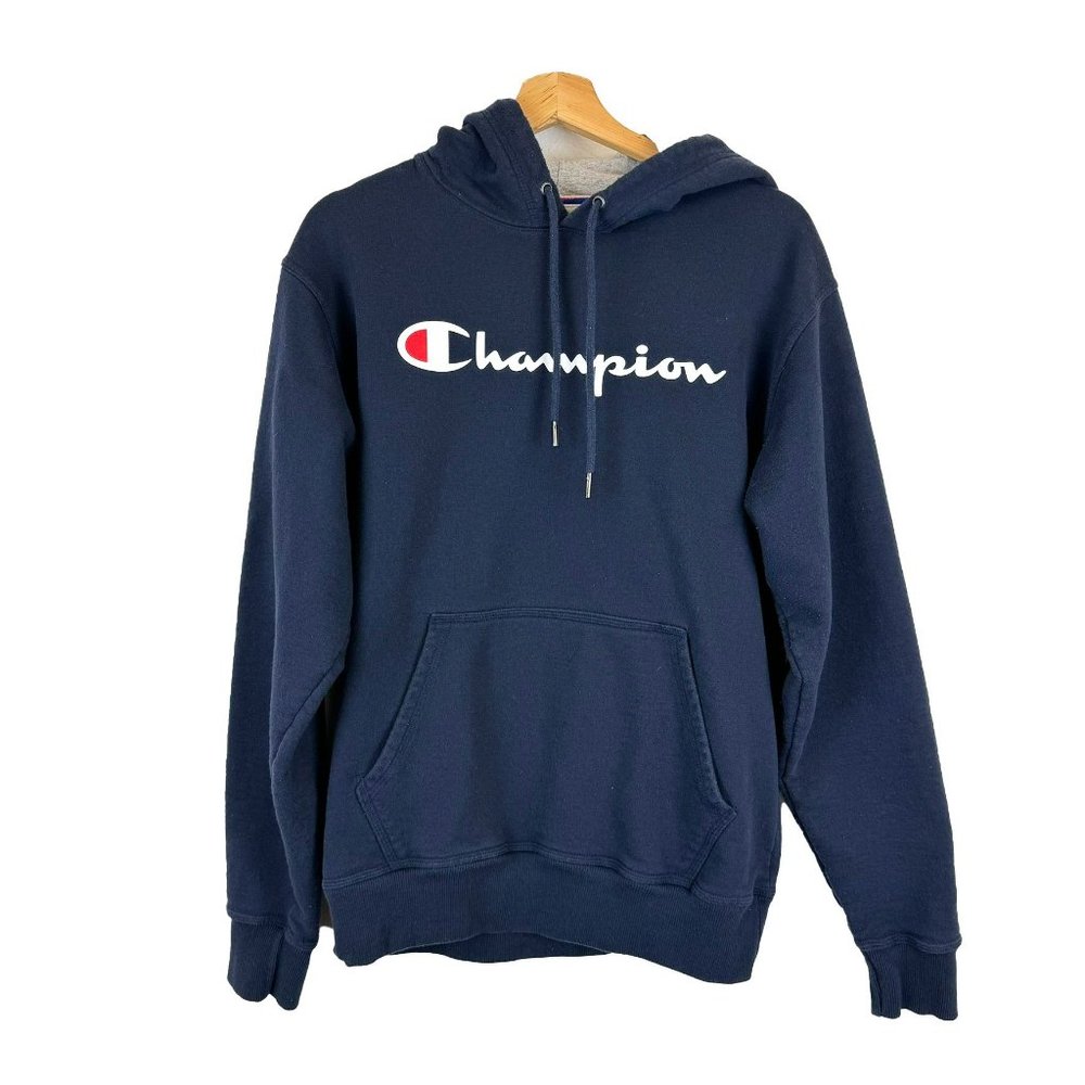 Champion Men's Navy Logo Hoodie Pullover Sweatshirt M